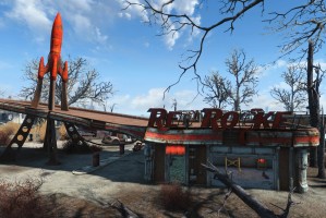 新的辐射电视系列套装照片显示标志性红火箭加油站